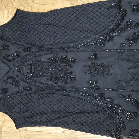 Lauren Ralph Beaded Sleeveless Cocktail Dress Fringe Beaded Embroidery Womens 16 - Picture 4 of 16